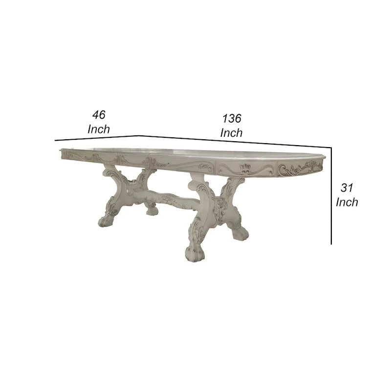 Ally Dining Table, Double Pedestal Base, Bone White Wood, 94-136 Inch