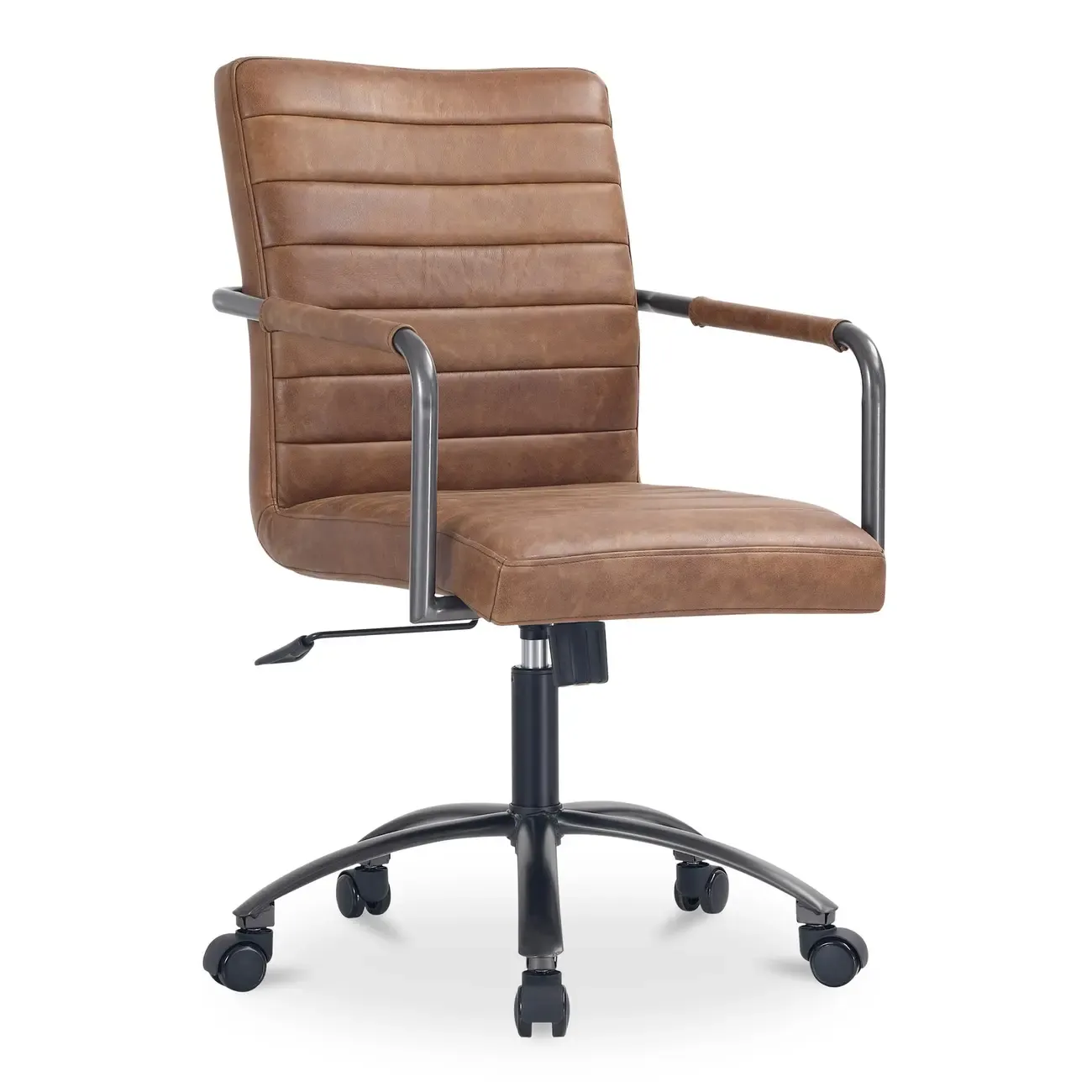 Mid-Back Genuine Leather Swivel Desk Chair with Arms