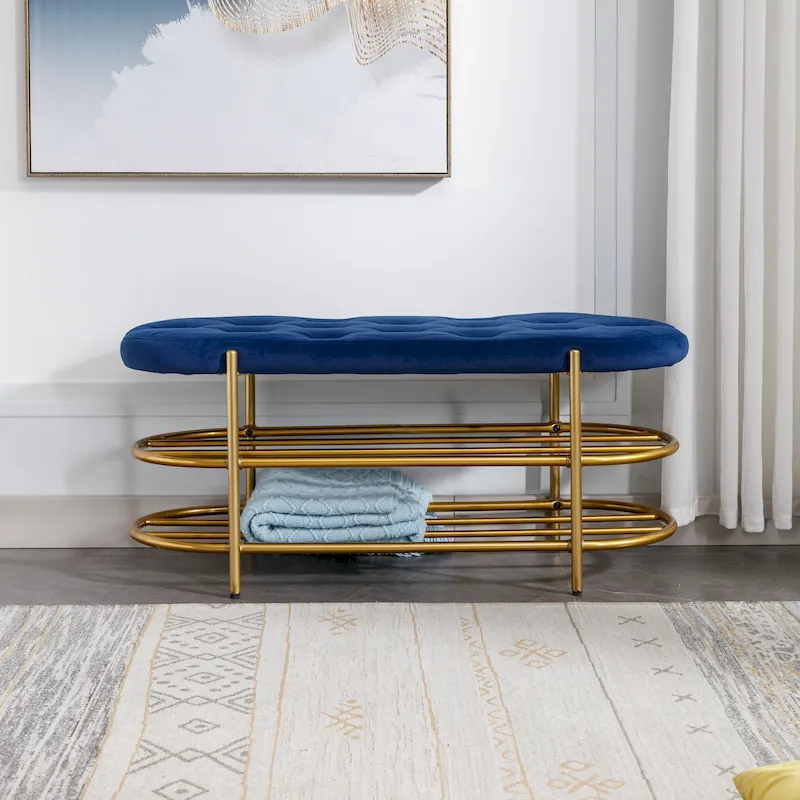 SEYNAR 40 Velvet Upholstered Living Room Bench with Double shoe rack