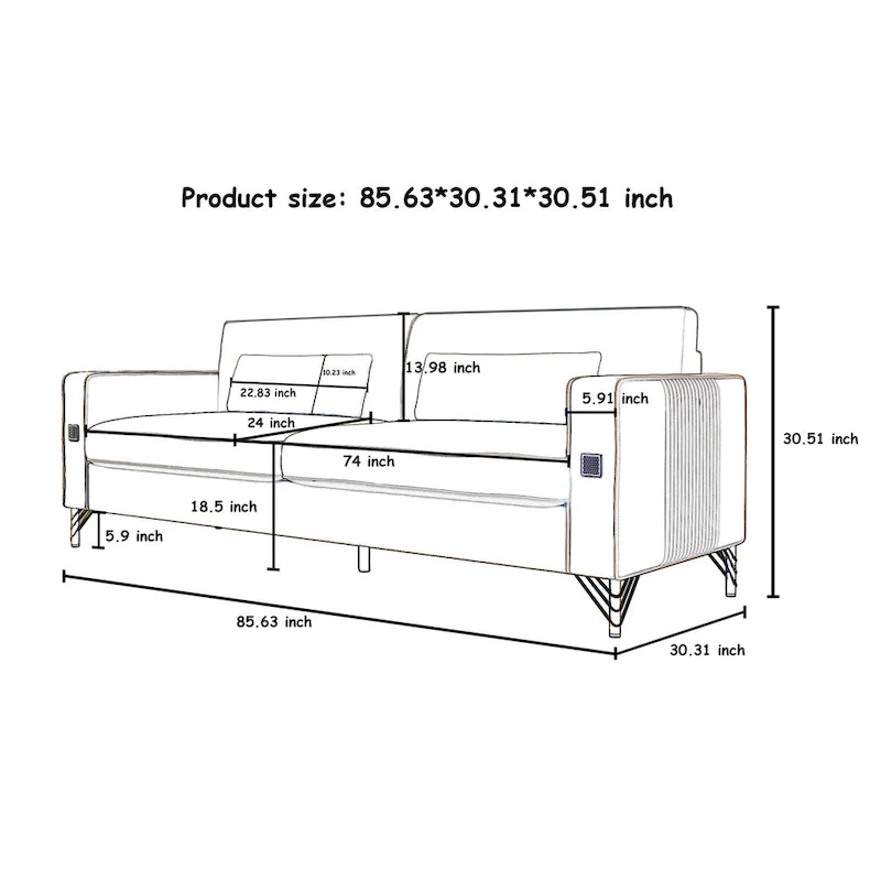 Modern Tufted Velvet Loveseat Upholstered Sofa with Removable Cushions and Pillows - 85.63 in.D x 30.31 in.W x 30.51 in.H