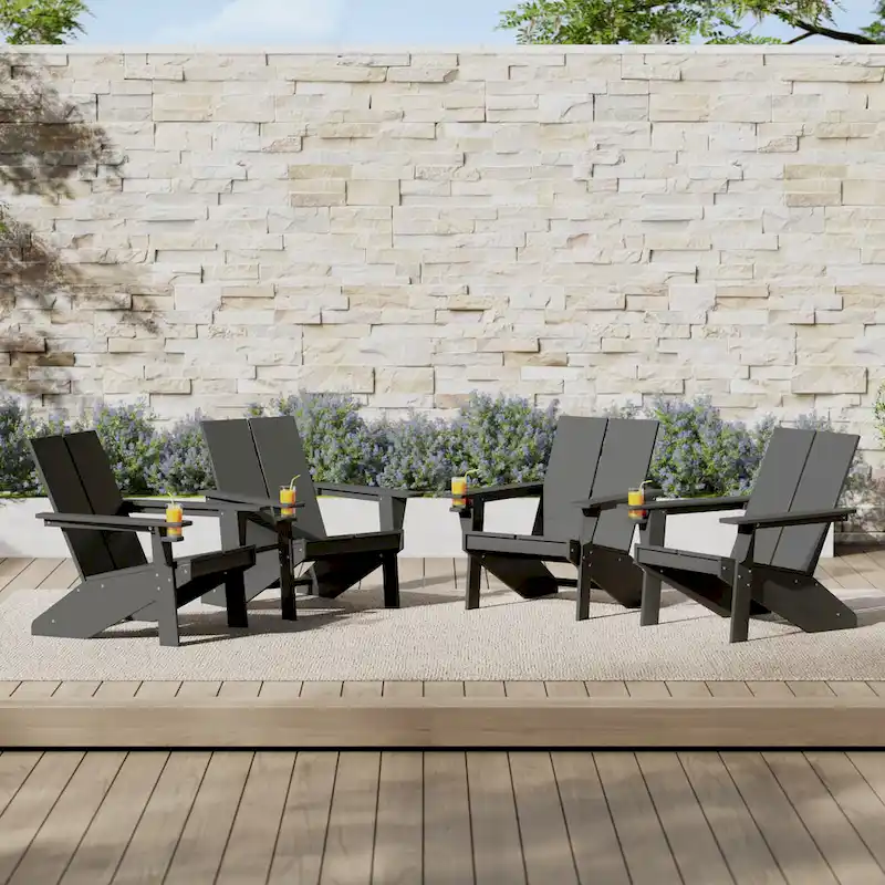 Polytrends Coastin Modern Poly Adirondack Chair (Set of 4), Black