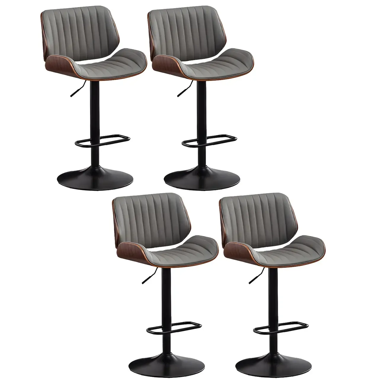 Elegant Wood Leather Red Swivel Adjustable Bar Stool