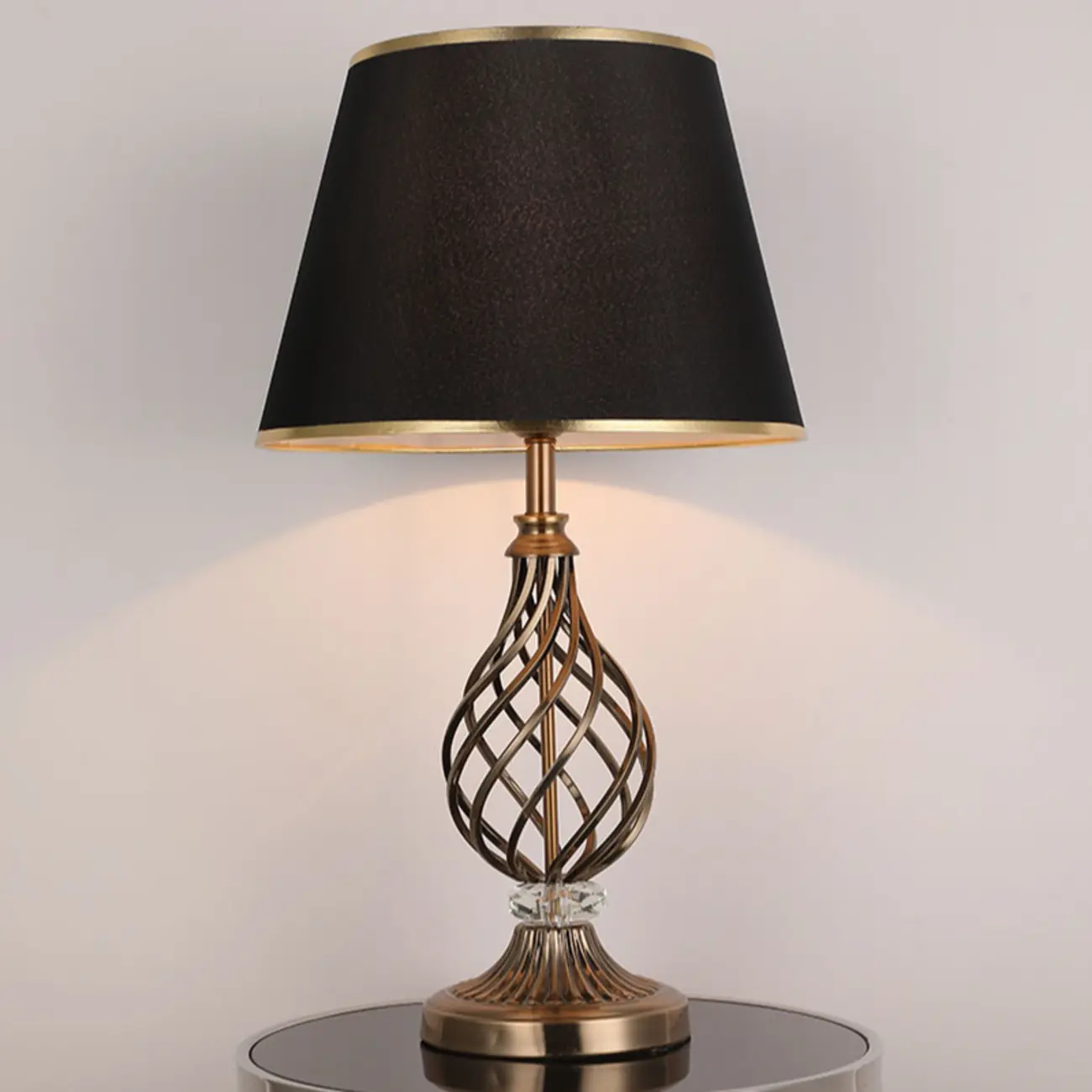 Geometric Fabric LED Bedside Table Lamp Antique Brass Base