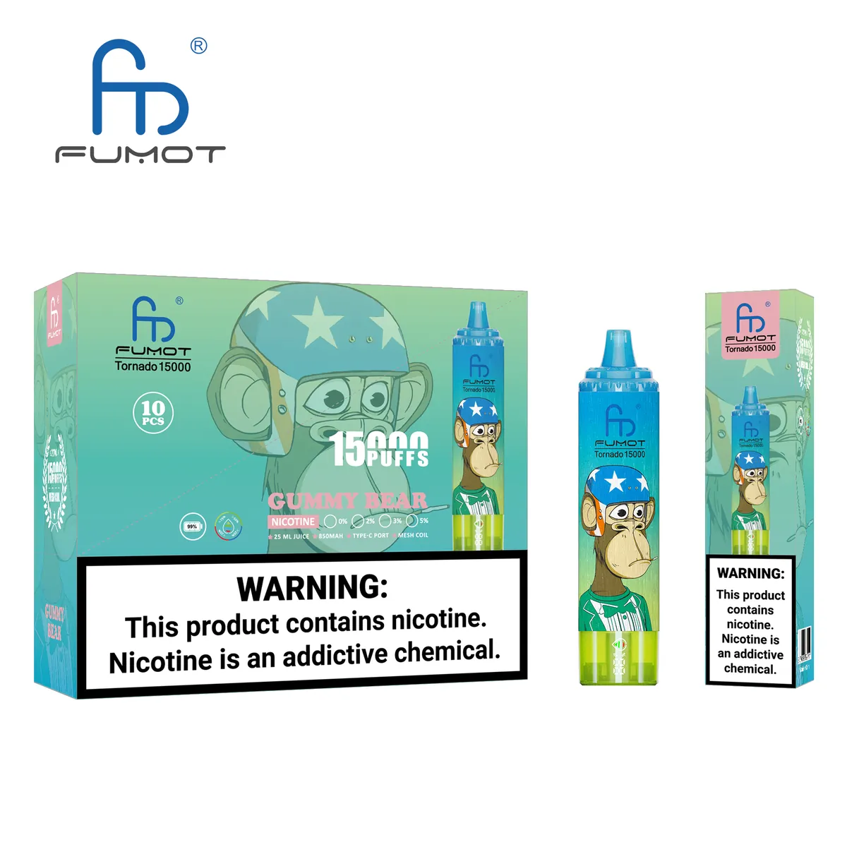Fumot Tornado 15000 Gummy Bear – 10er-Displaybox mit Einweg-Vape und Einzelpackung