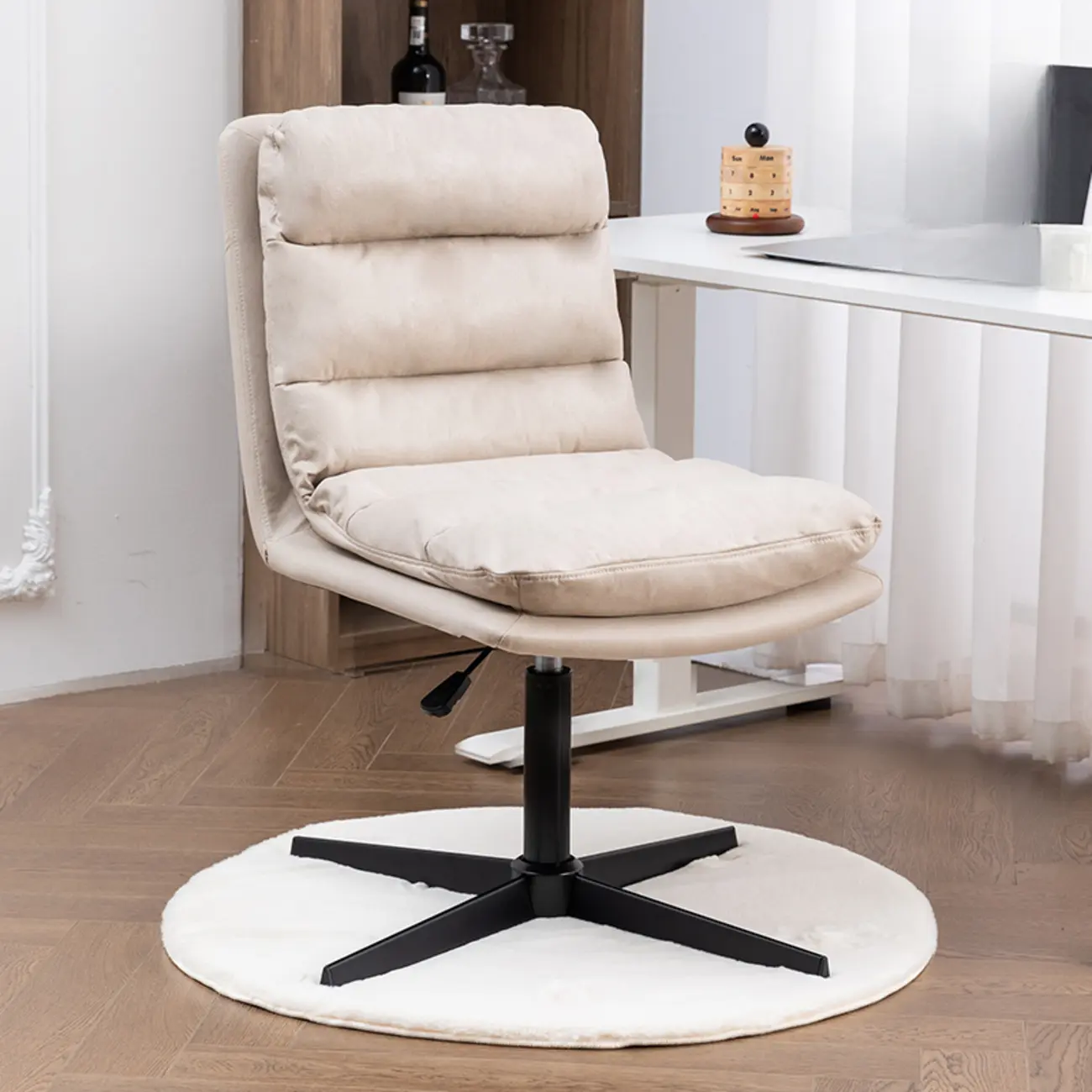 Casual Beige Leather Adjustable Office Chair