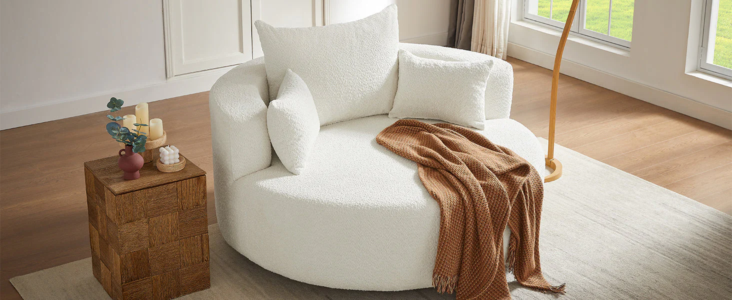 Walker Edison | 360¡ã Swivel Accent Round Sofa Chair with Pillows