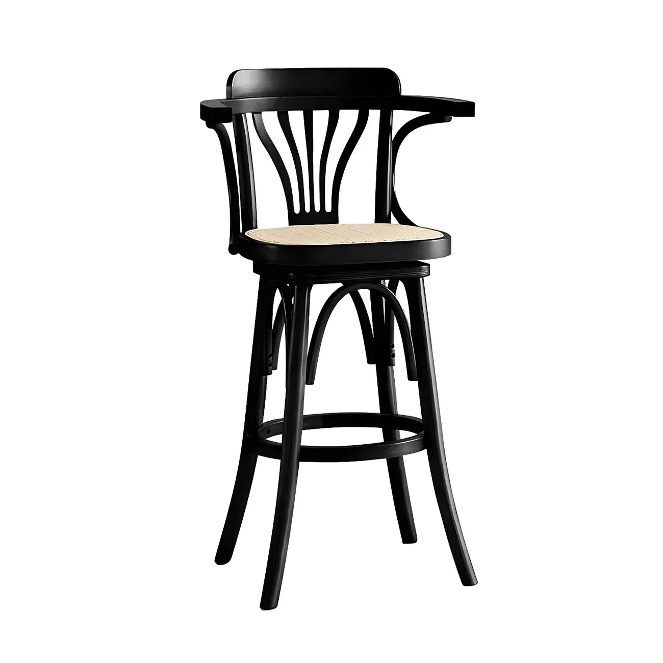 Timeless Square Rattan Wood Low Back Bar Stool in Brown/ Black