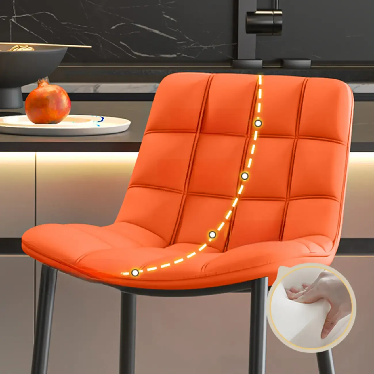 Concave Modern Low Back Leather Counter Bar Stools