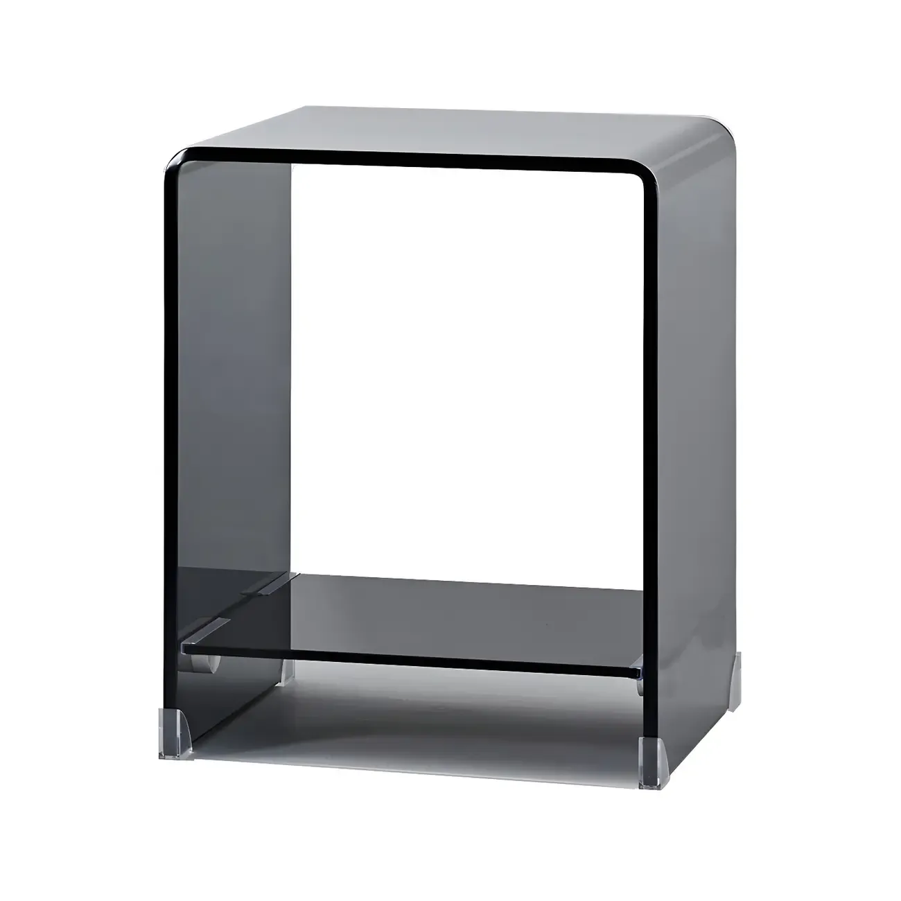 Stylish Clear Glass Nightstand with Open Shelf