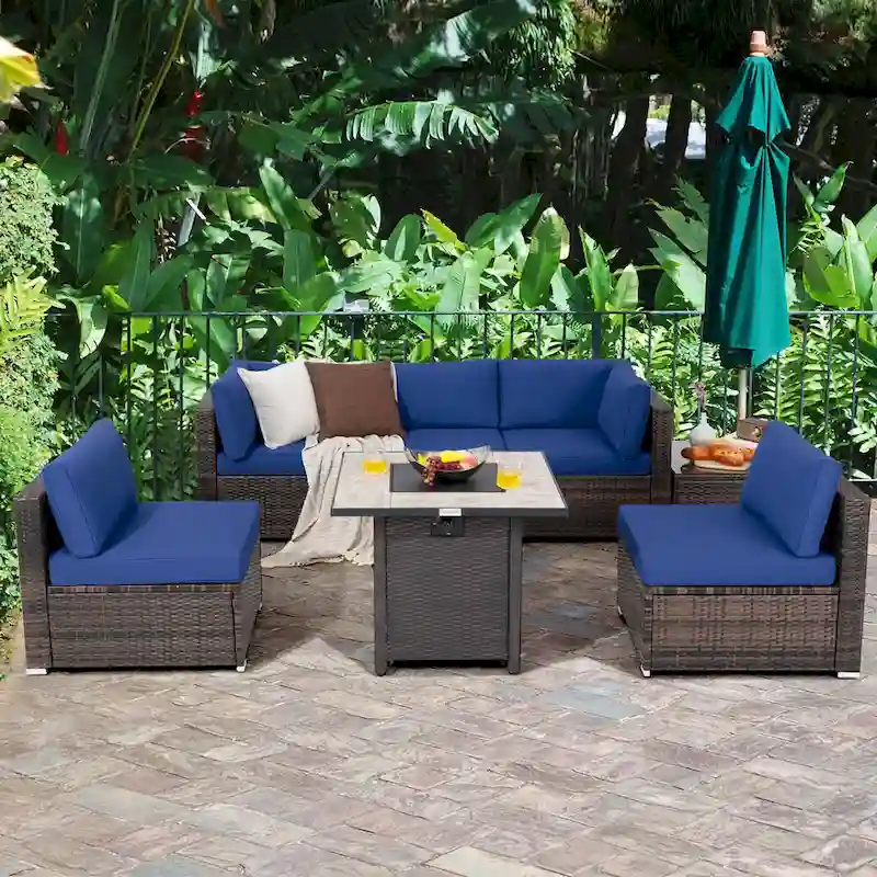 Costway 7PCS Patio Rattan Furniture Set 30 Fire Pit Table Cover - See Details