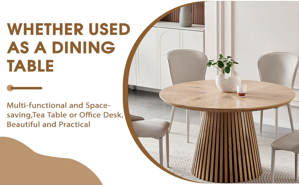 Modern Round Reeded Wooden Dining Table