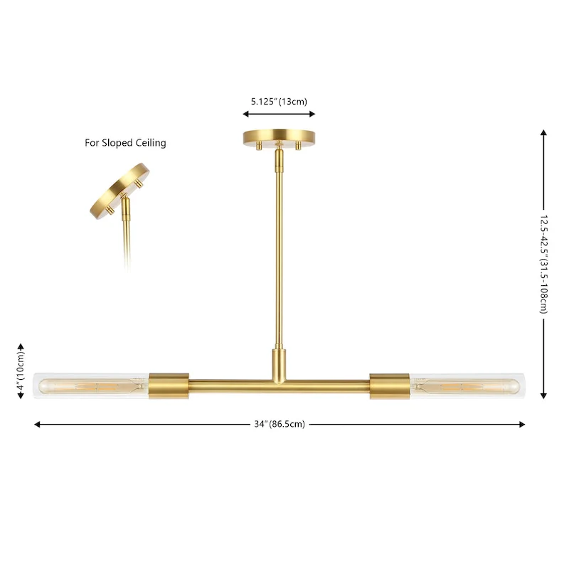 SAFAVIEH Lighting Gatienne 2 Light 34  Pendant - 34  x 5  x 13-43  - withD/H - Brass/Clear - 34Wx5Dx43H