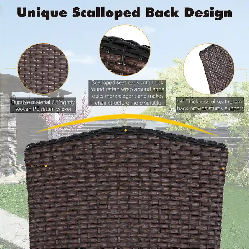 Patio Rattan Wicker Fixed Armrest Dining Chair with CushionSet of 2/4/6