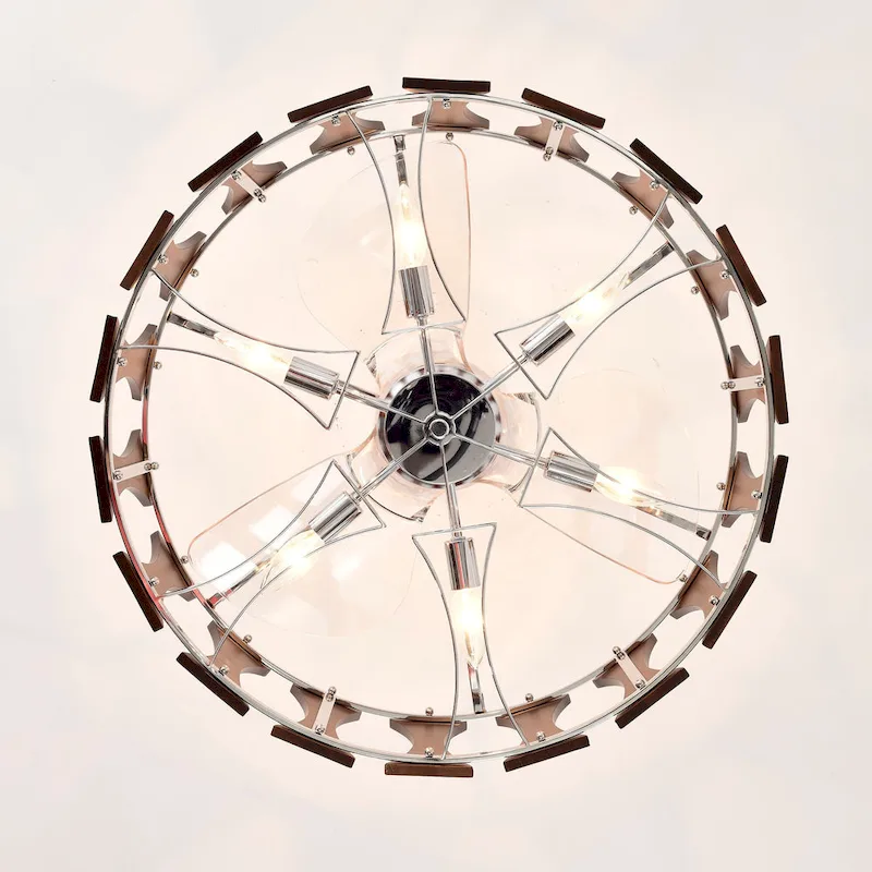 Avani 24-inch Silver and Faux Wood Grain 6 Lights 3 Blades Lighted Ceiling Fan with Remote