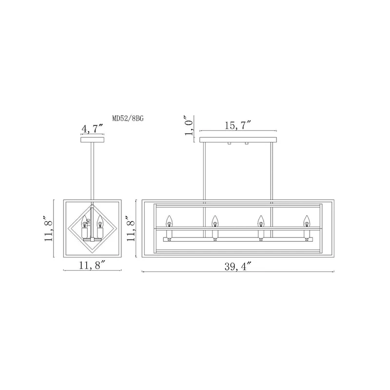 Tilla 39 Inch Matte Black Modern Kitchen Island with 8 Candle Light