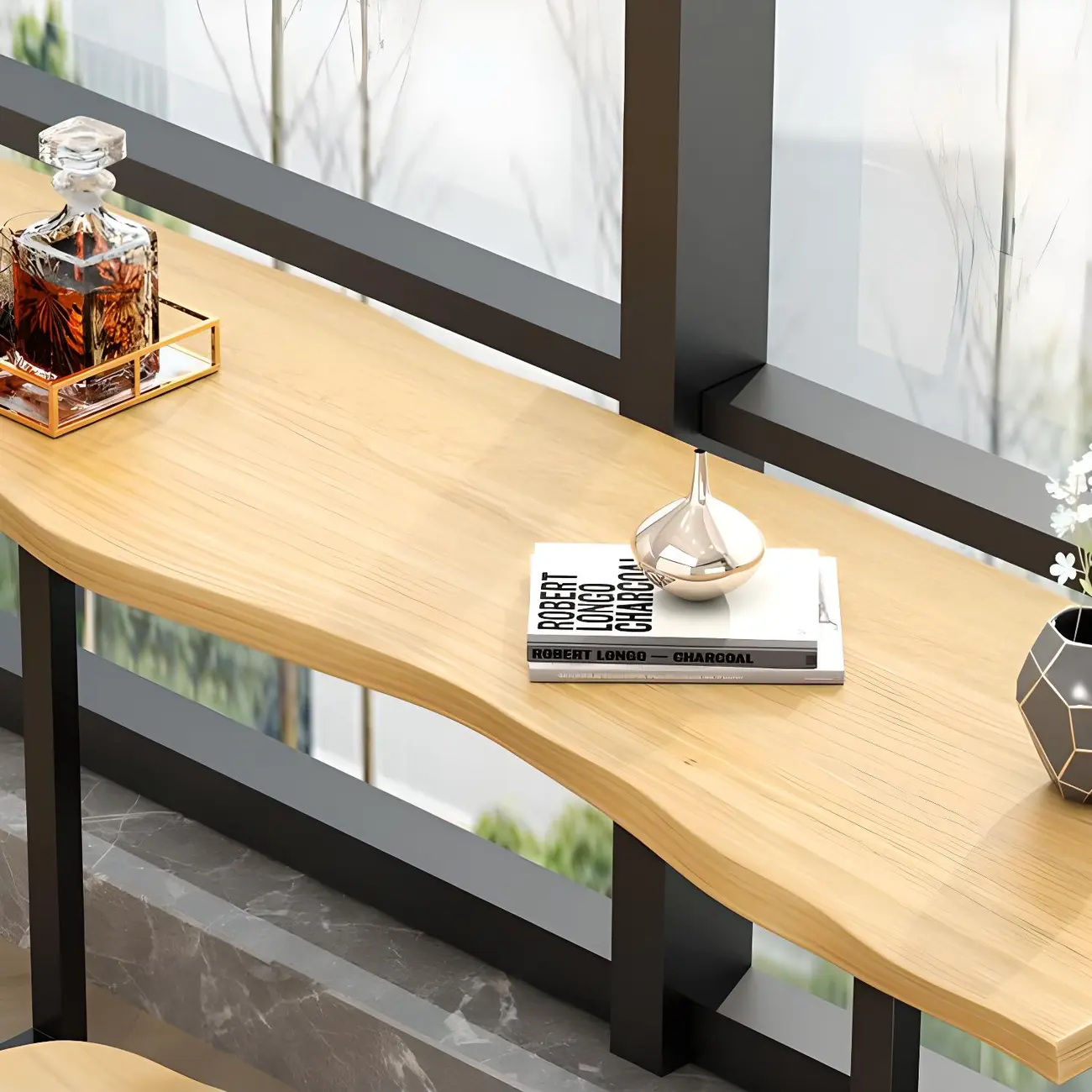 Natural Finish Bar Table Set with Backless Stools