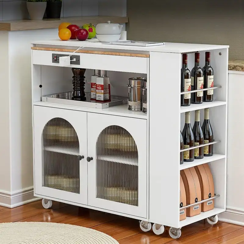 Randy Rolling Kitchen Island With Extended Table