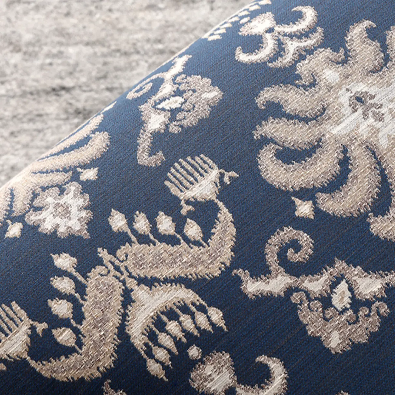 Striped Fabric Barrel Chair in Cerulean with Armrests