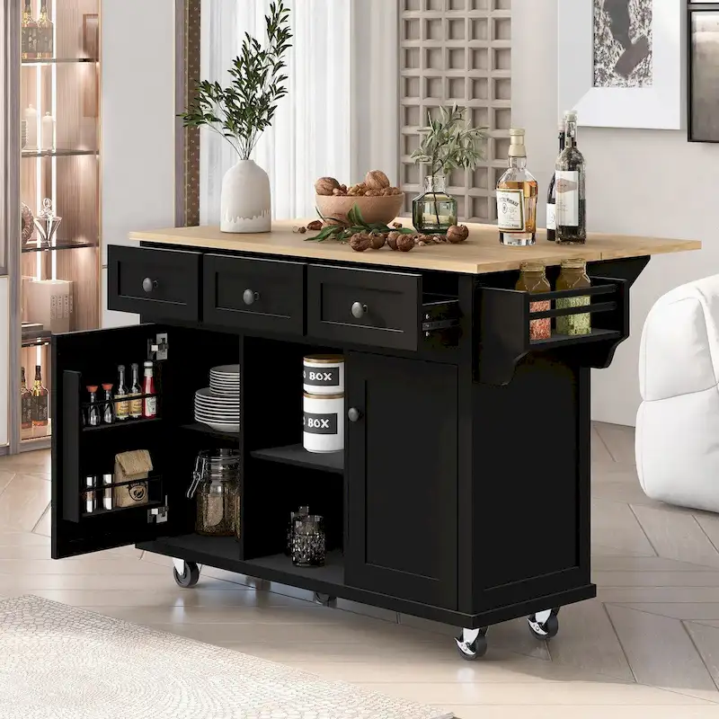 Kitchen Cart with Drop-Leaf Countertop