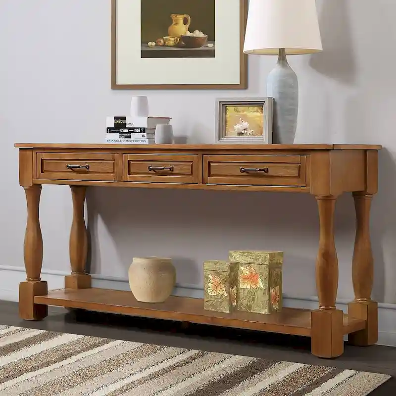 63 Solid Wood Console Table with 3 Drawers and 1 Bottom Shel