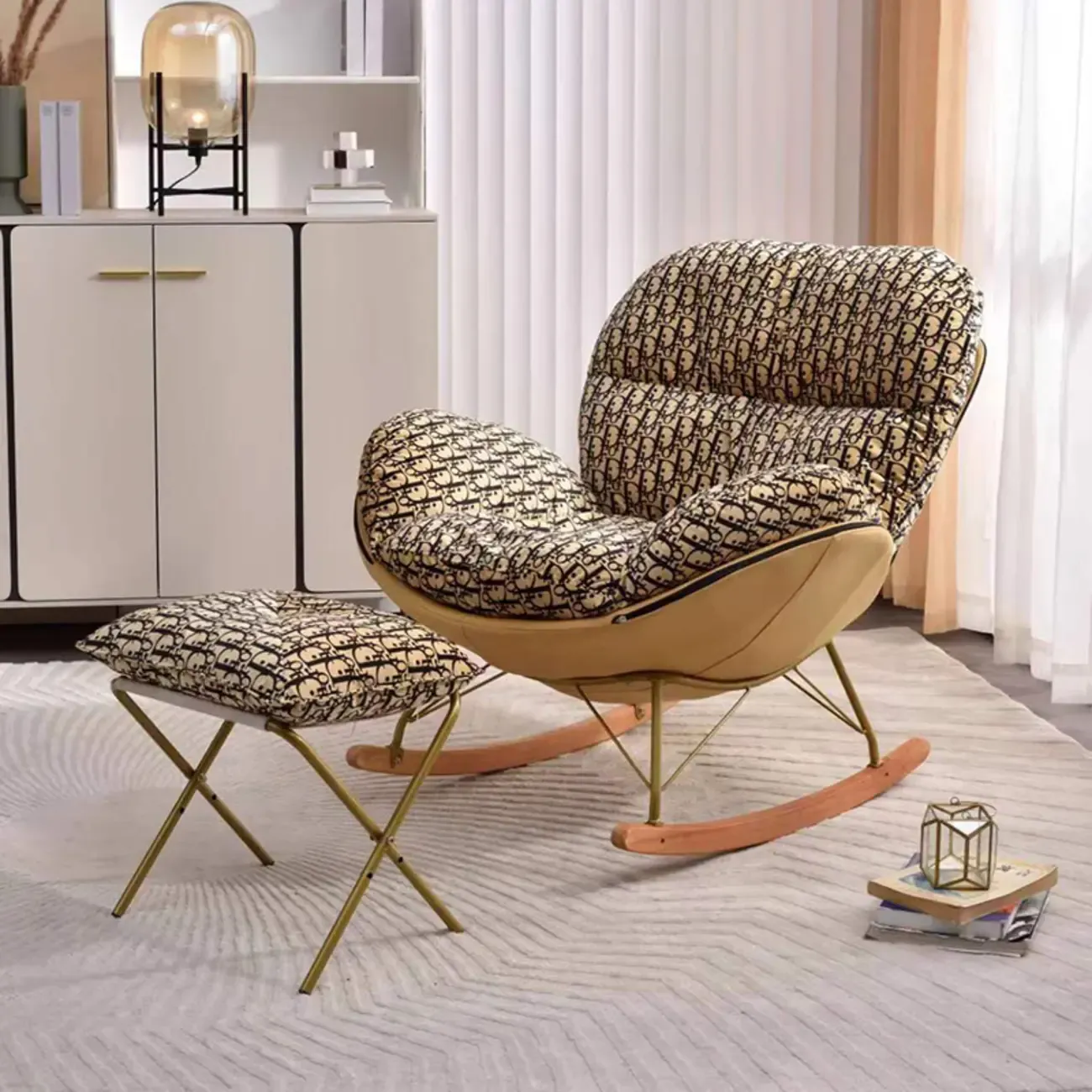 Modern Ergonomic Wingback Rocking Chair with Upholstered