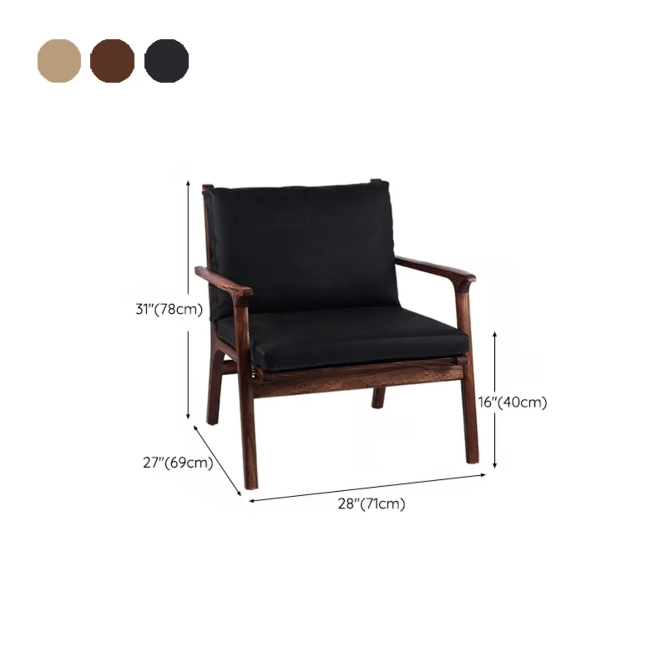 Scandinavian Faux Leather Wood Square Arm Accent Chair