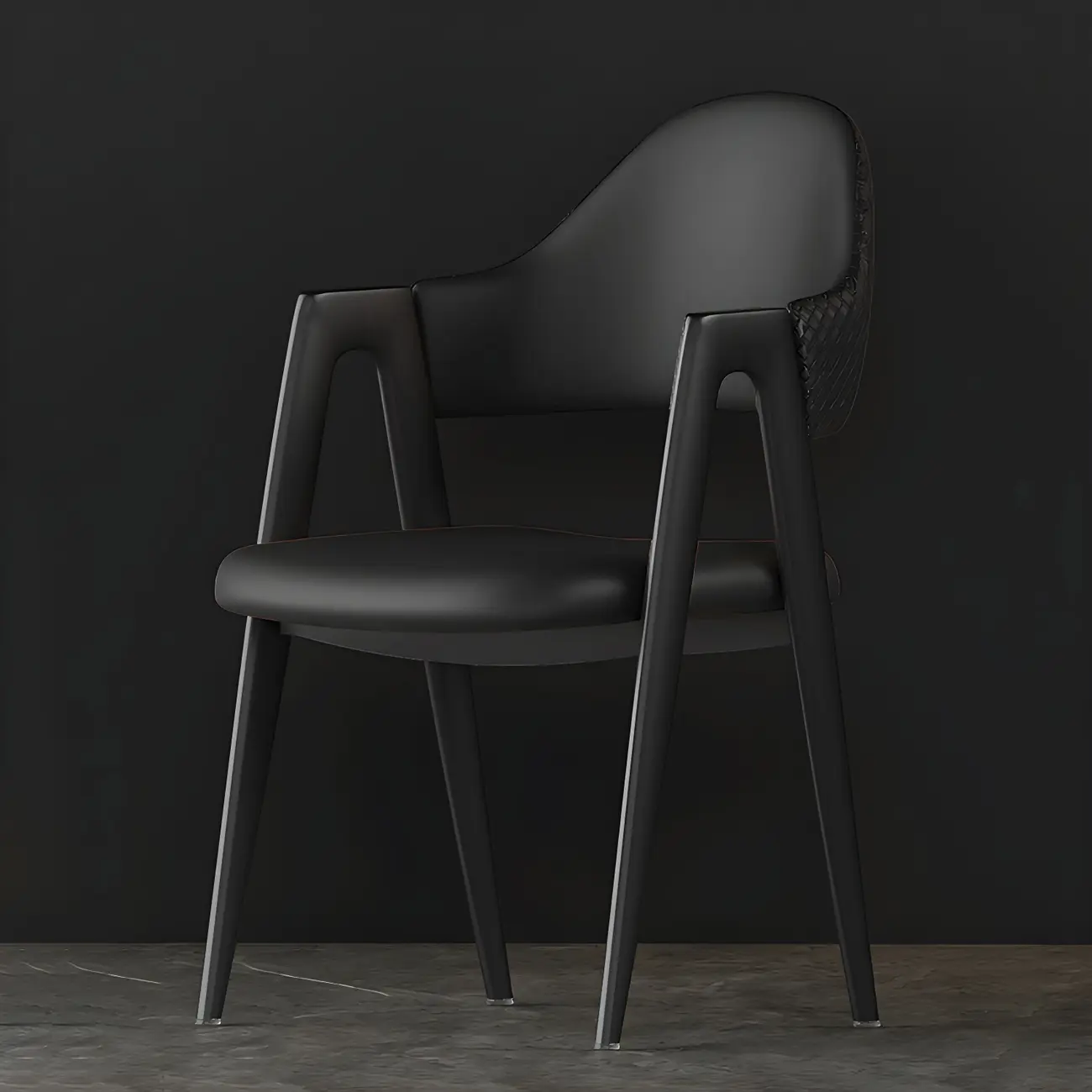 Modern Leather Curved Open Back Arm Dining Chair
