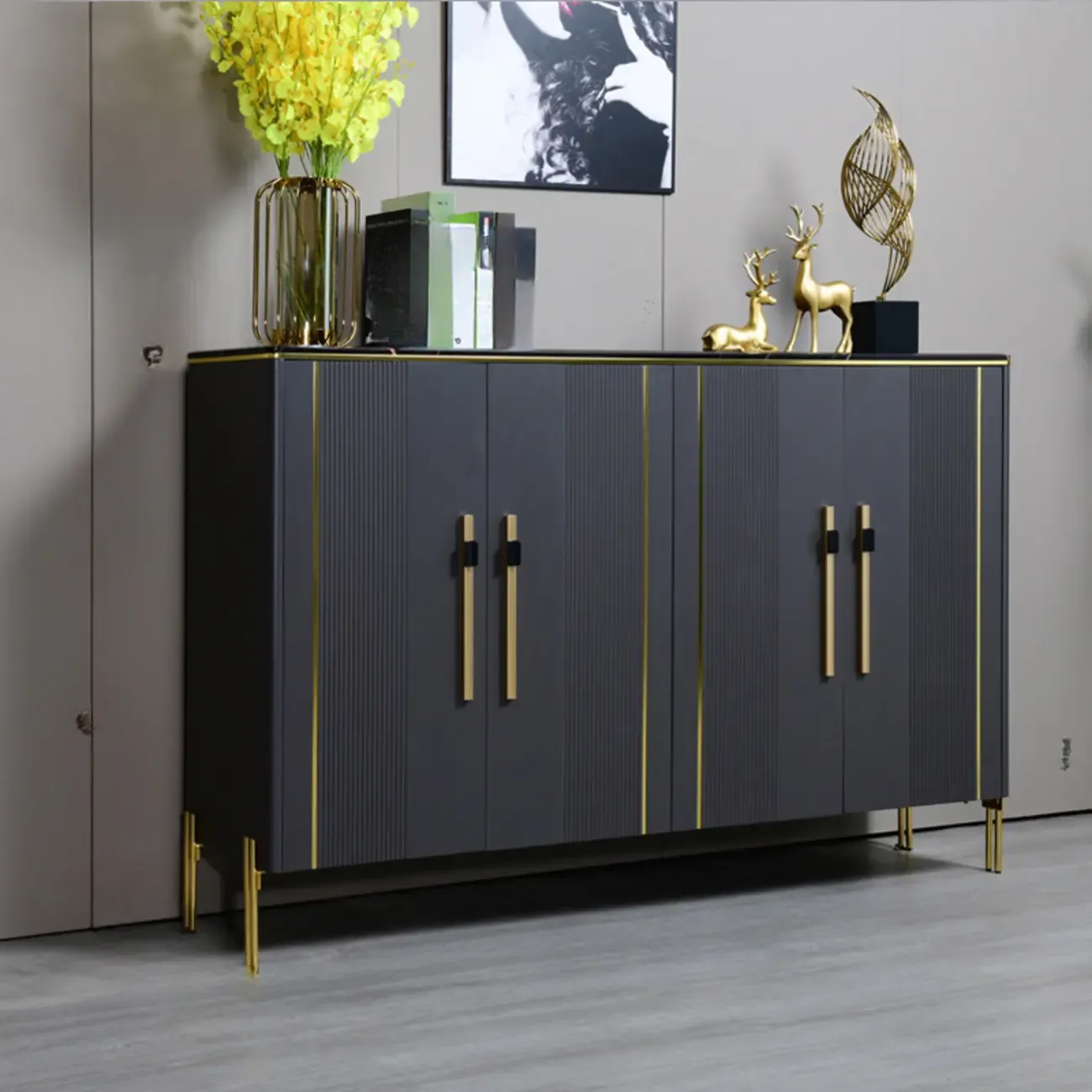 Glam Dark Gray Wooden Cabinet with Free Standing Design