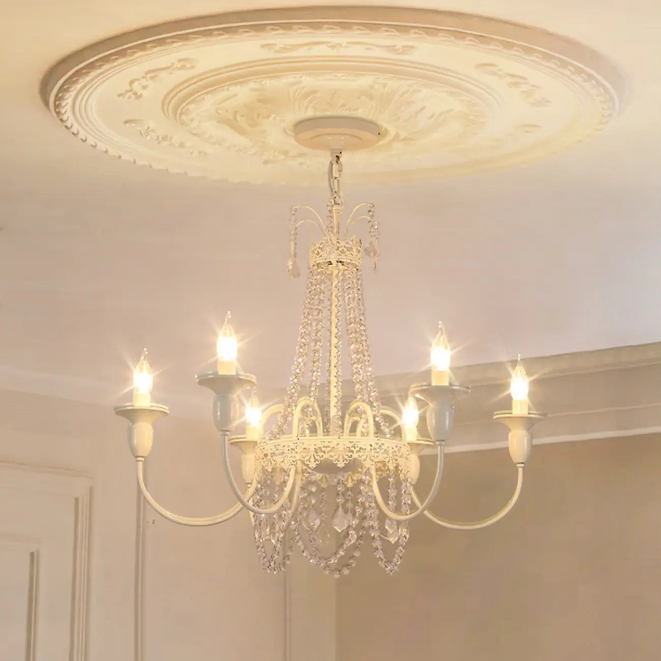 Crystal White Metal Crown Candelabra Chandelier