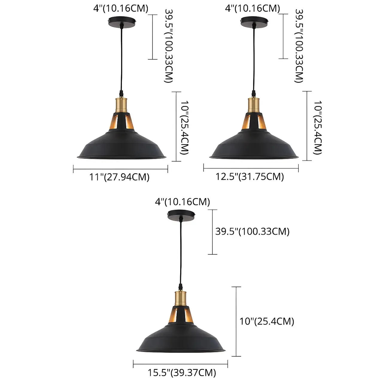 Industrial 1-Light Black Gold Iron Barn Pendant Light