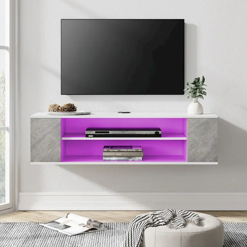 WAMPAT Floating TV Stand Shelf Wall Mounted Entertainment Center Floating Cabinet Media Hutch Under TV, 39 Inch