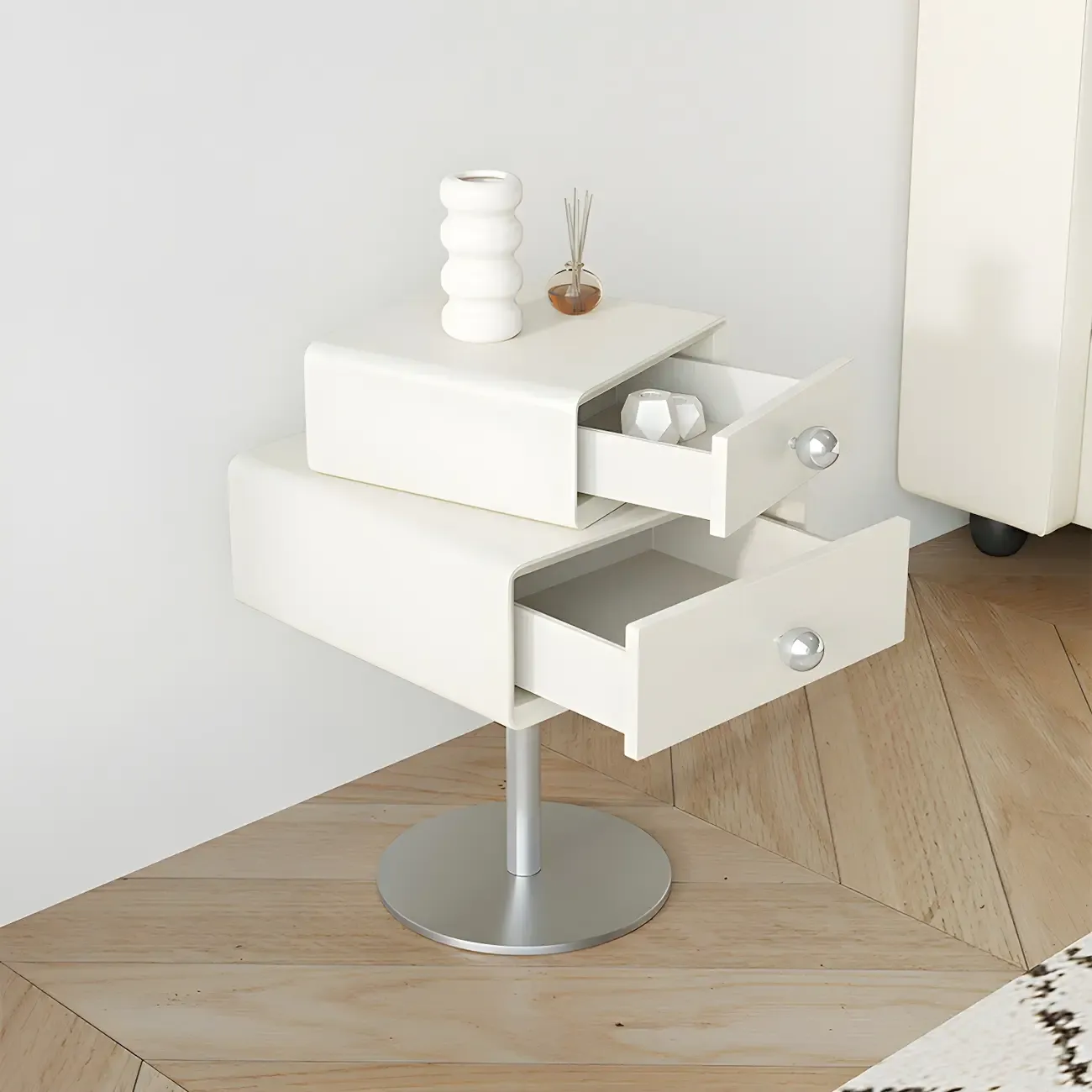Modern Metal Wood Rotatable 2-Drawer Nightstand