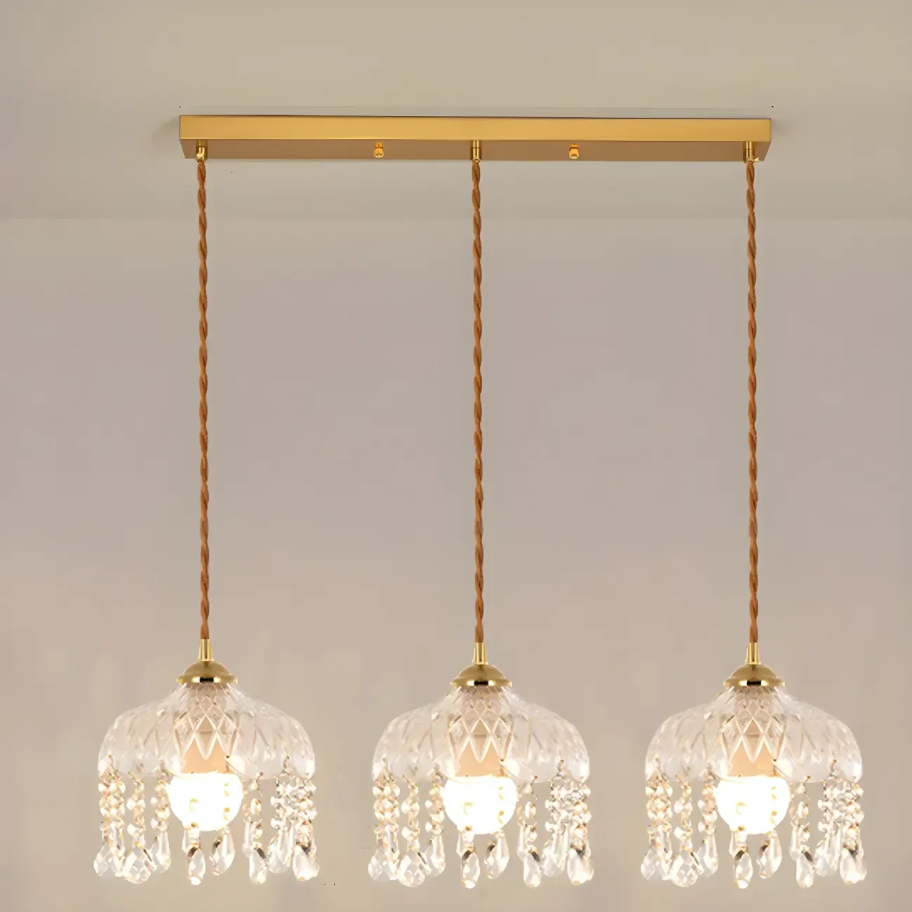 Elegant Glass-Crystal Gold Island Pendant Lights