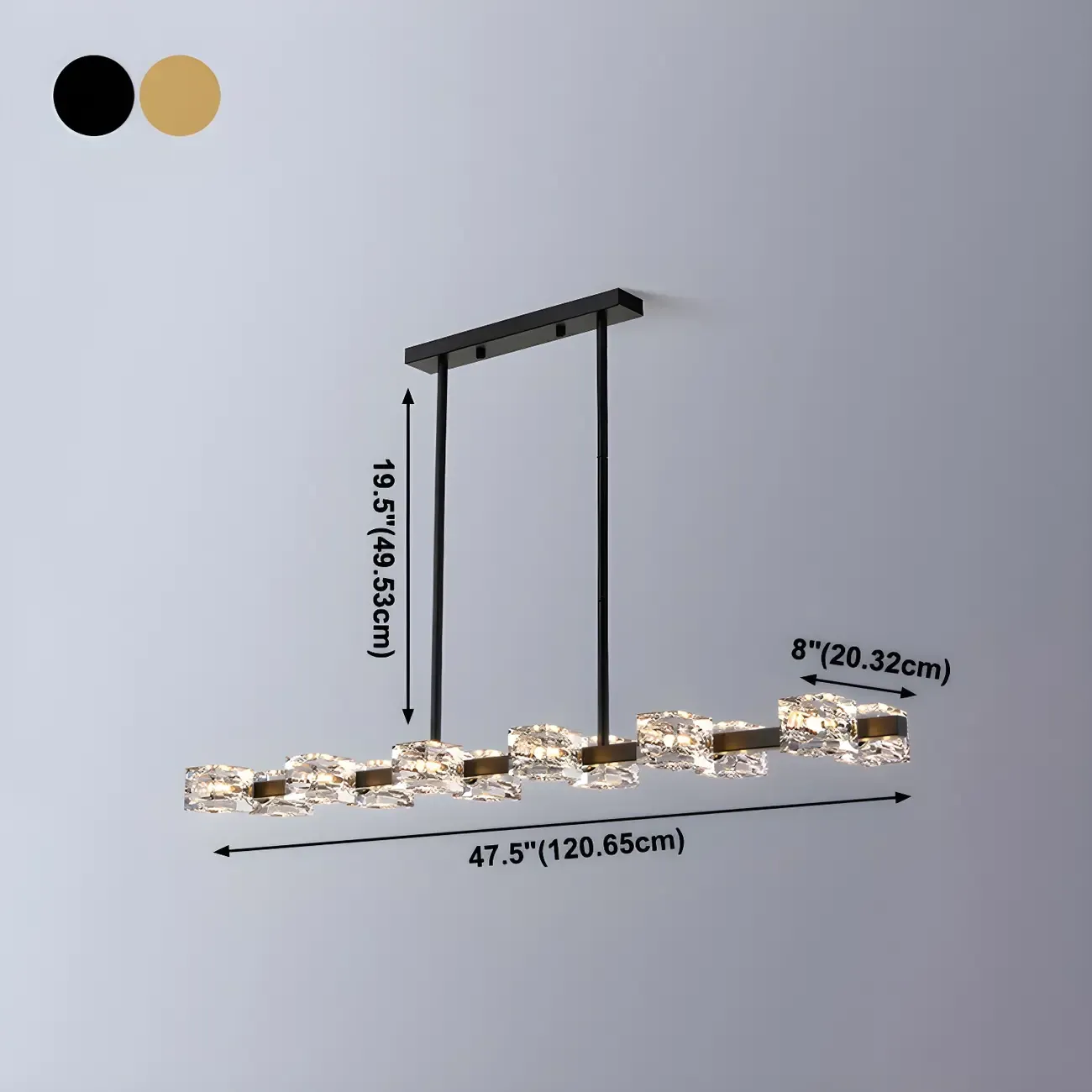 Adjustable Gold/Black Rectangle Crystal Island Chandelier