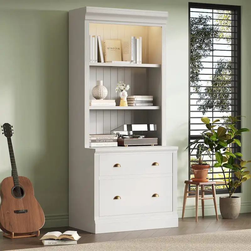 Versatile Tall Bookshelf with LED Lighting and Multiple Storage Options for Home