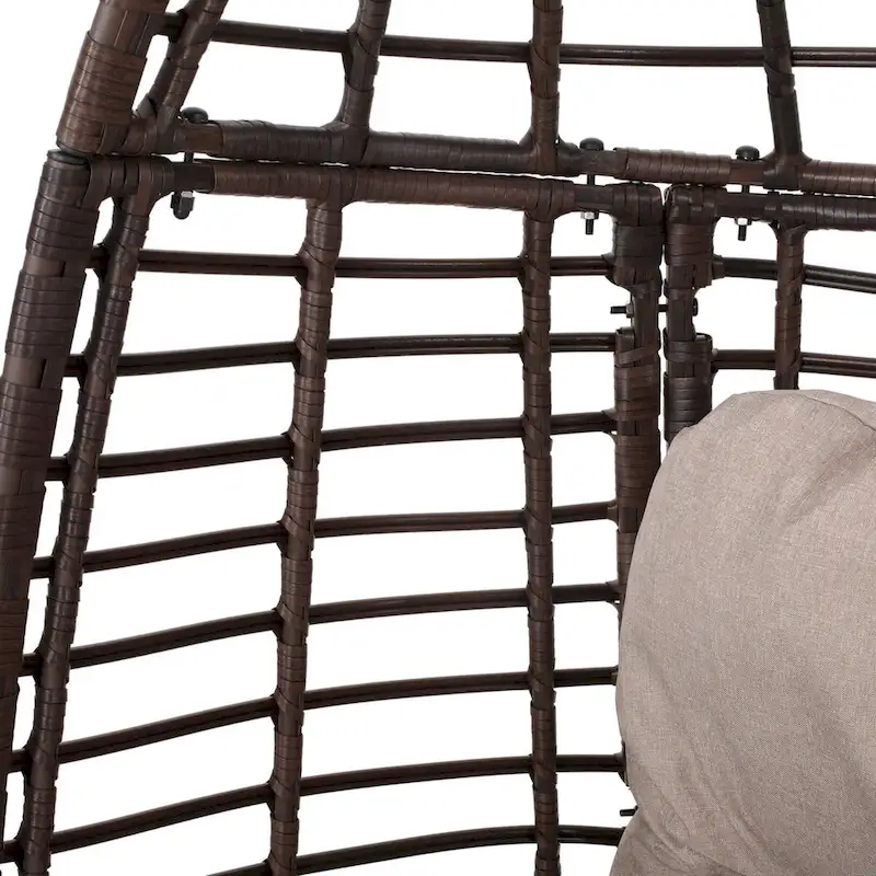 Oaks Aura Abstract Mesh Design Wicker Chair, Handcrafted Woven Rattan Swivel Egg Shape Chair, Basket Shape Chair With Cushion