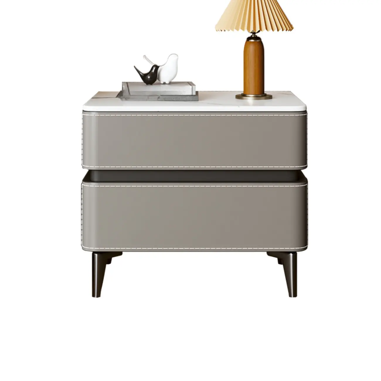 Modern Faux Leather Stone Top 2-Drawer Nightstand