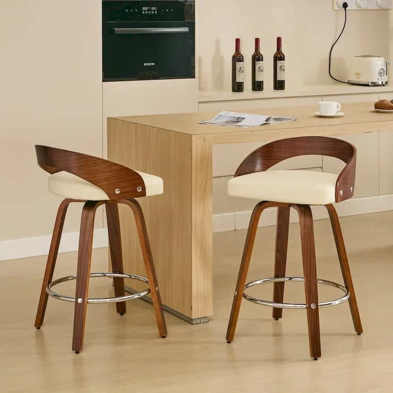 Counter Height Barstools Set of 2, Dining Chairs with Soft Cushion Seat, Kitchen Stool Island with Footstool and Low Back