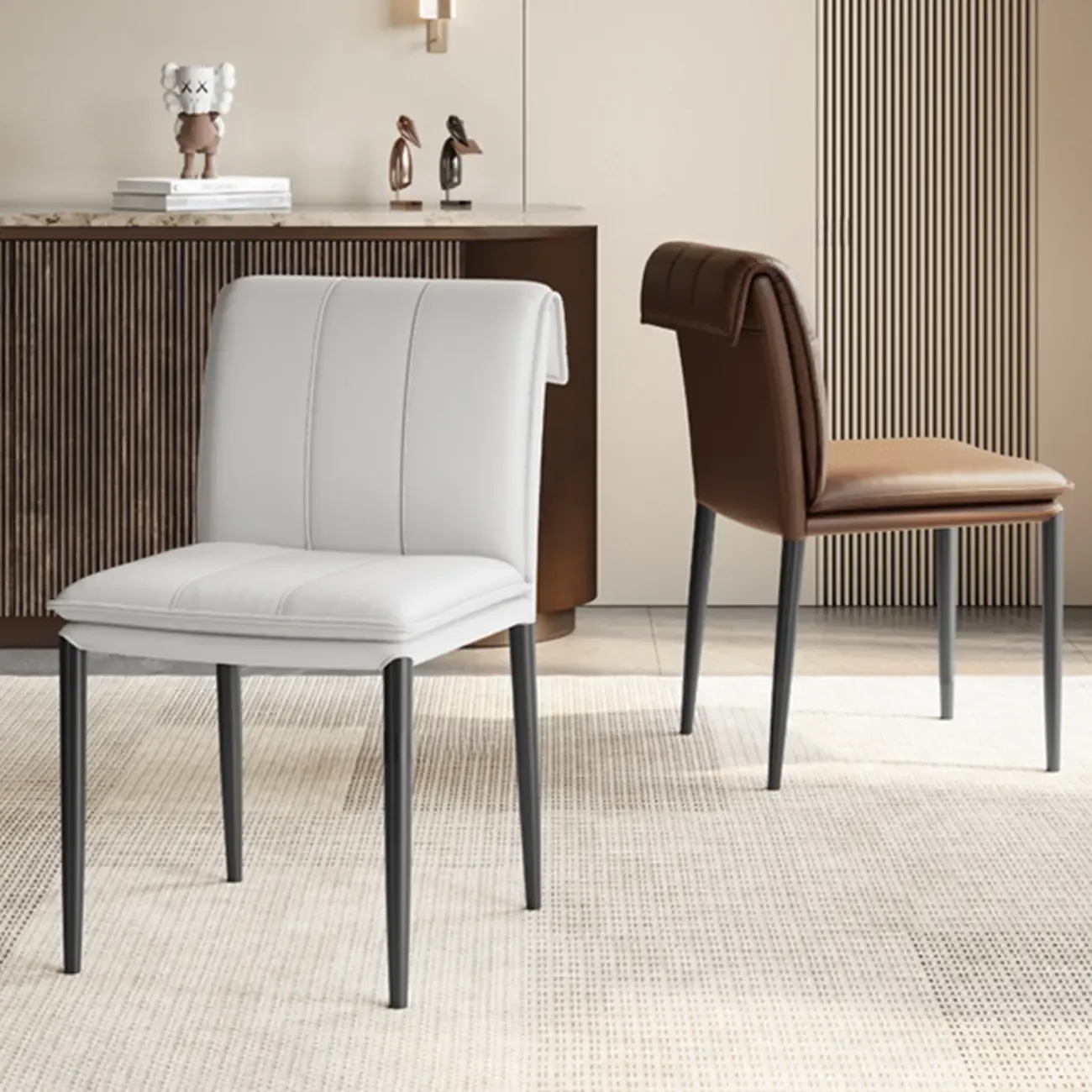 Modern Faux Leather Dining Chair with Alloy Legs