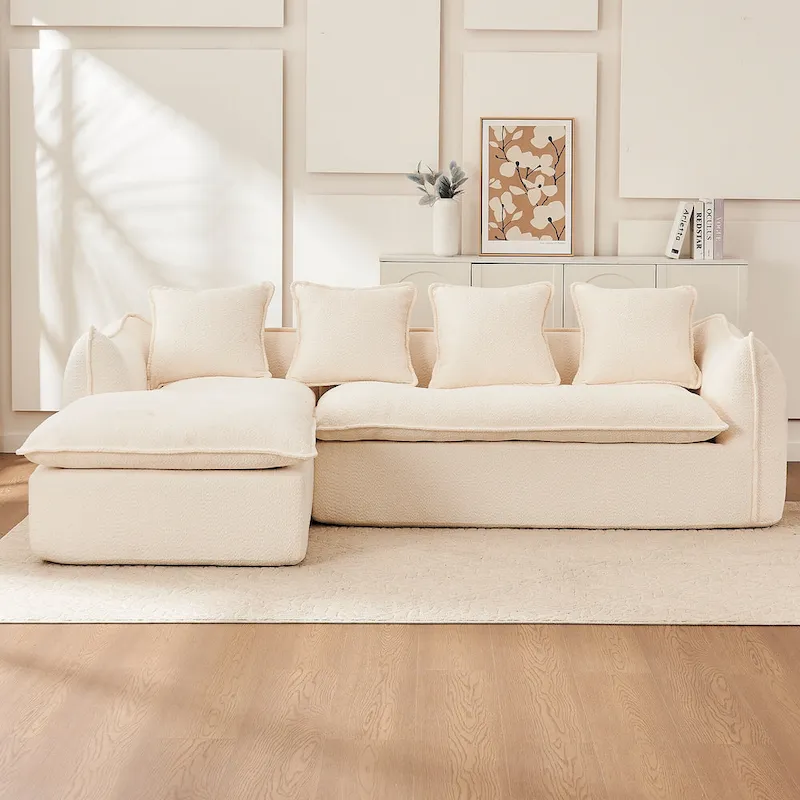 106.3 Oversized L-Shaped 3-Seat Sofa with Chaise and 4 Pillows