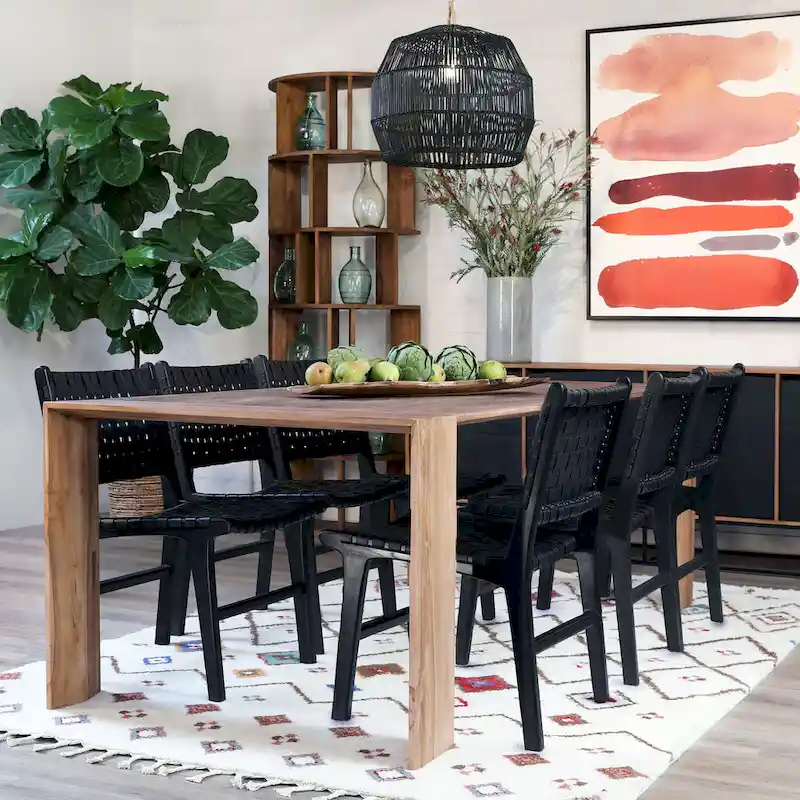 Maverick Top Grain Woven Leather with Teak Frame Dining Side Chair