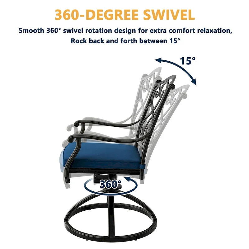 Patio Cast Alum Carved Swivel Dining Chairs with Cushions(Set of 2)