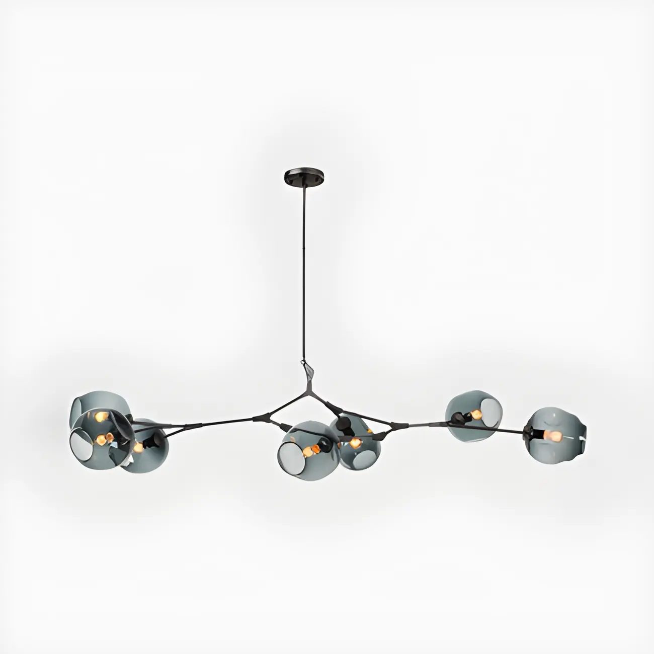 Industrial Sputnik Chandelier with Clear Blue Glass Globes