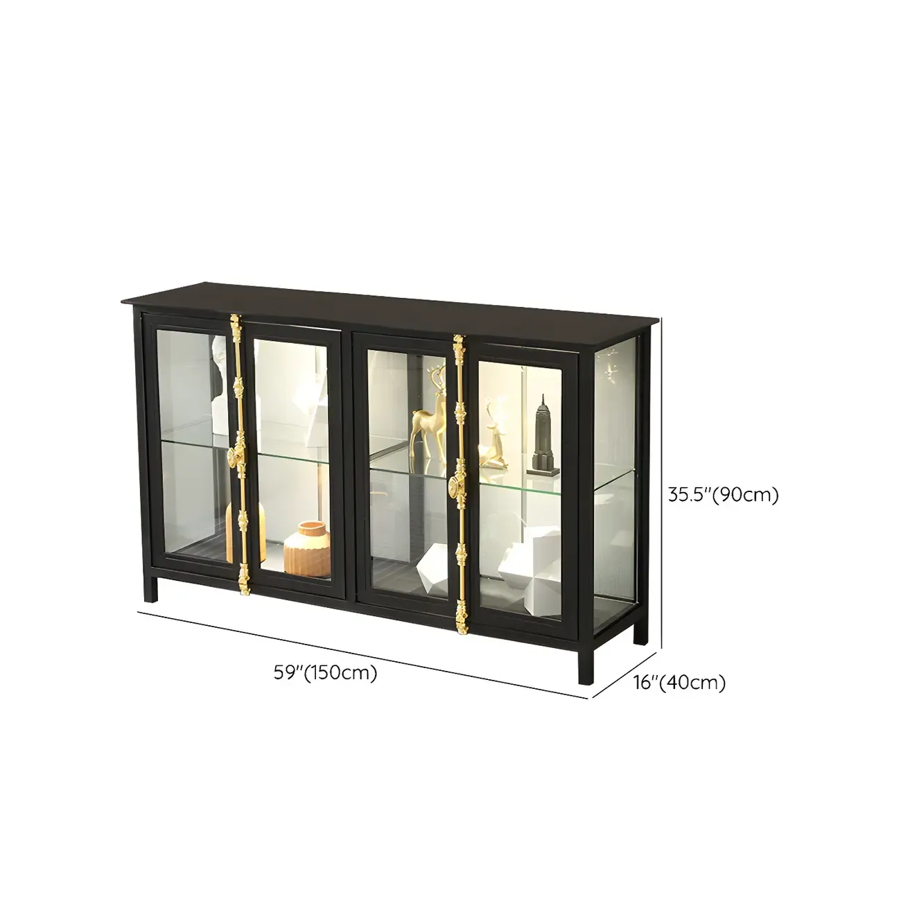 Glam Black Metal Frame Glass Curio Cabinet