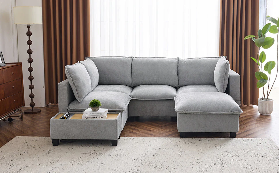 Walker Edison | Cloud Chenille Modular Sectional Sofa with Coffee Table