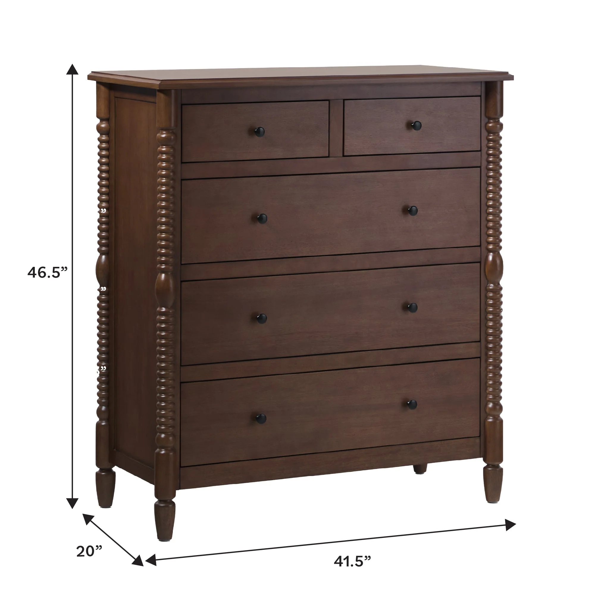 Traditional Vivienne 5-Drawer Easy Assembly Solid Wood Dresser