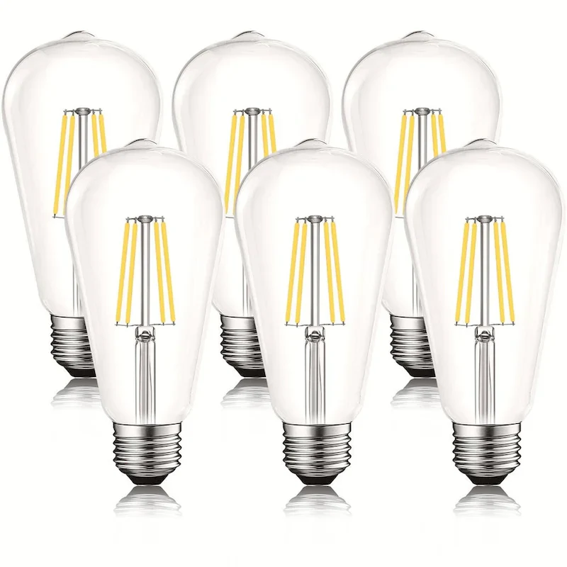 Luxrite LED Edison Bulbs 75W Equivalent ST19 ST58 4000K Cool White 800 Lumens Dimmable 8W Damp Rated UL E26 6 Pack