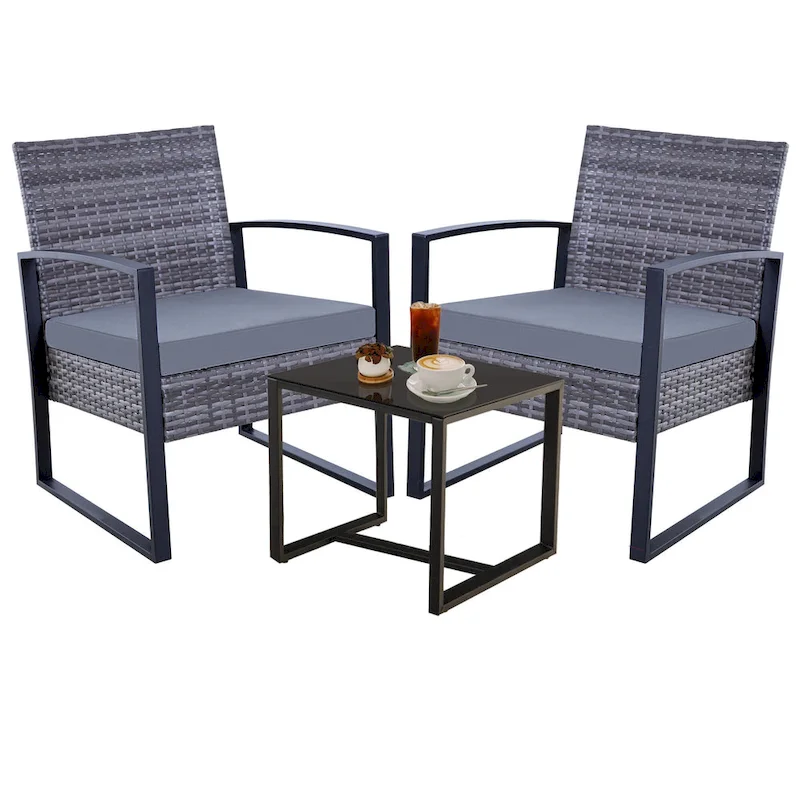 3-Piece Wicker Bistro Set, Outdoor Patio chairs & Coffee Table - set of 3