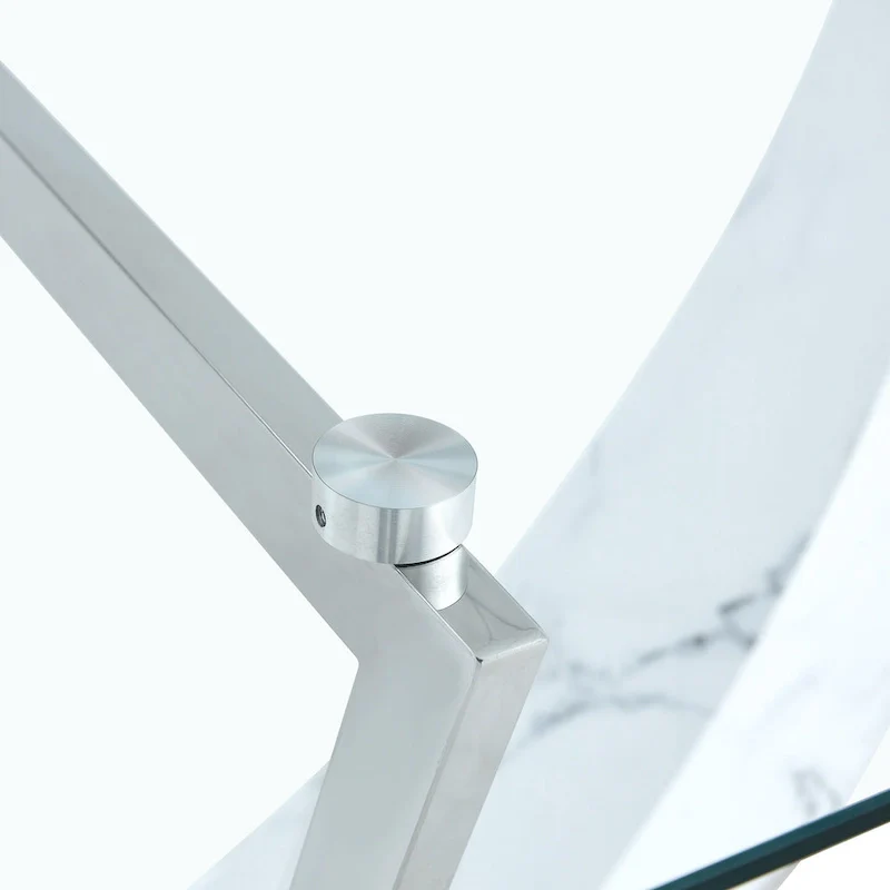 Modern Tempered Glass Dining Table Set with U-shaped Marble Pattern Base and PU Upholstered Chairs