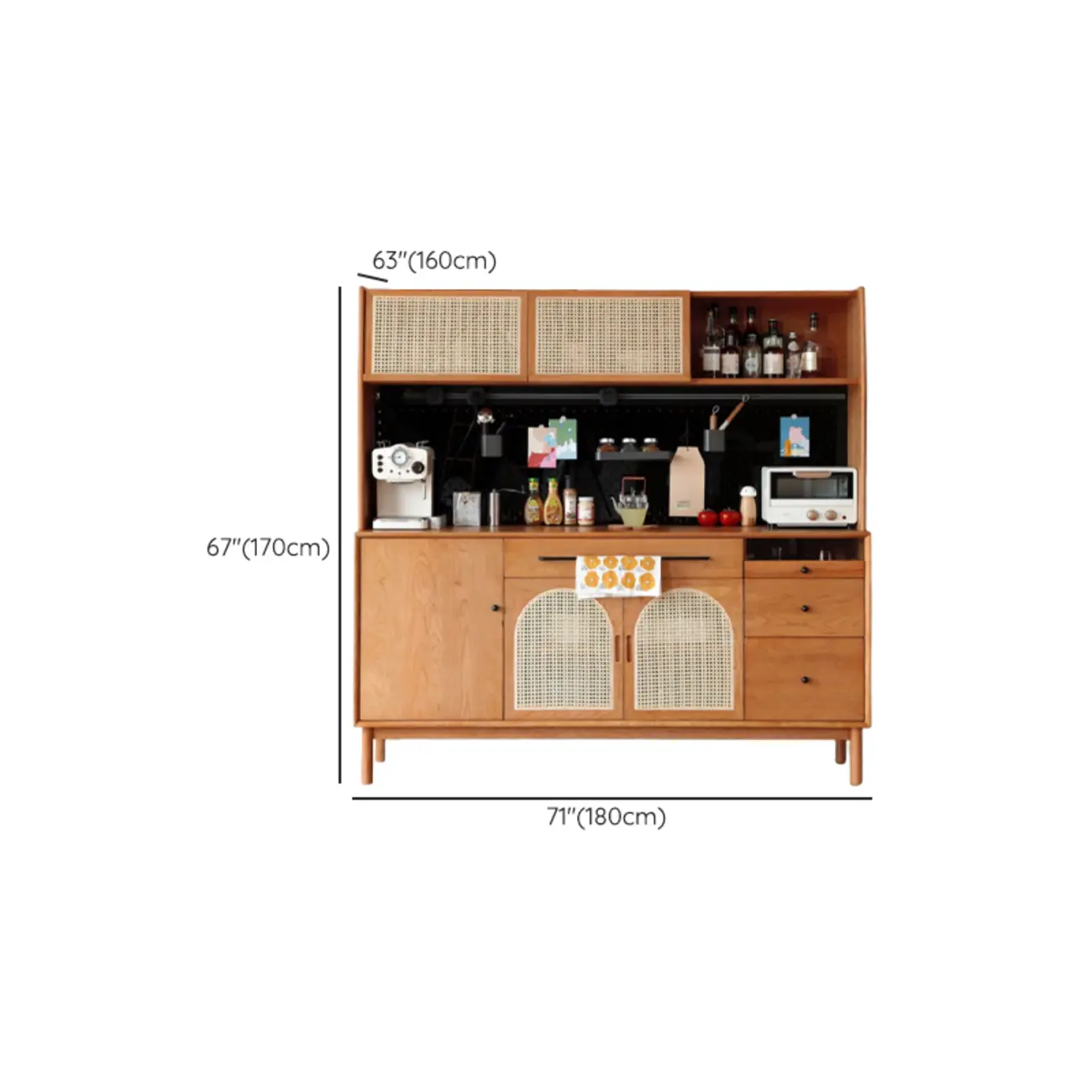 Modern Pine Cherry Wood Narrow Kitchen Sideboard